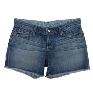 Paige Denim Shorts Womens 31 Blue Medium Wash Frayed Raw Hem Cut Off Made In USA